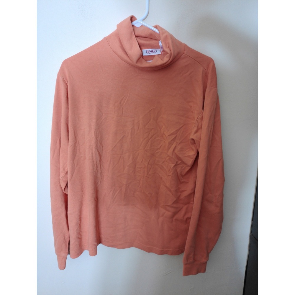 PBJ Sport Turtleneck Top Women Large Orange Long Sleeve Cotton Casual Minimalist